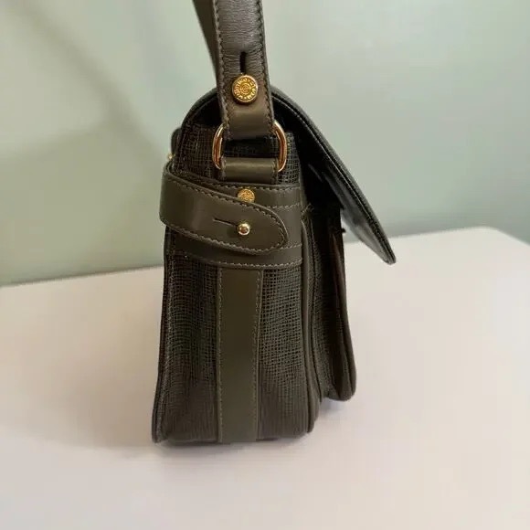 Vintage Hunting World Crossbody Shoulder Bag Green Flap Battue Leather ITALY - Picture 3 of 12